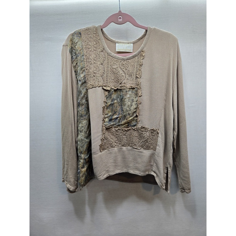 Spencer Alexis Vintage Patchwork Art To Wear Blouse Beige Lace Top Sz 8